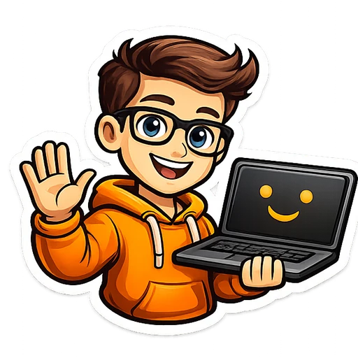 Illustrated Web by Riley developer mascot holding a laptop